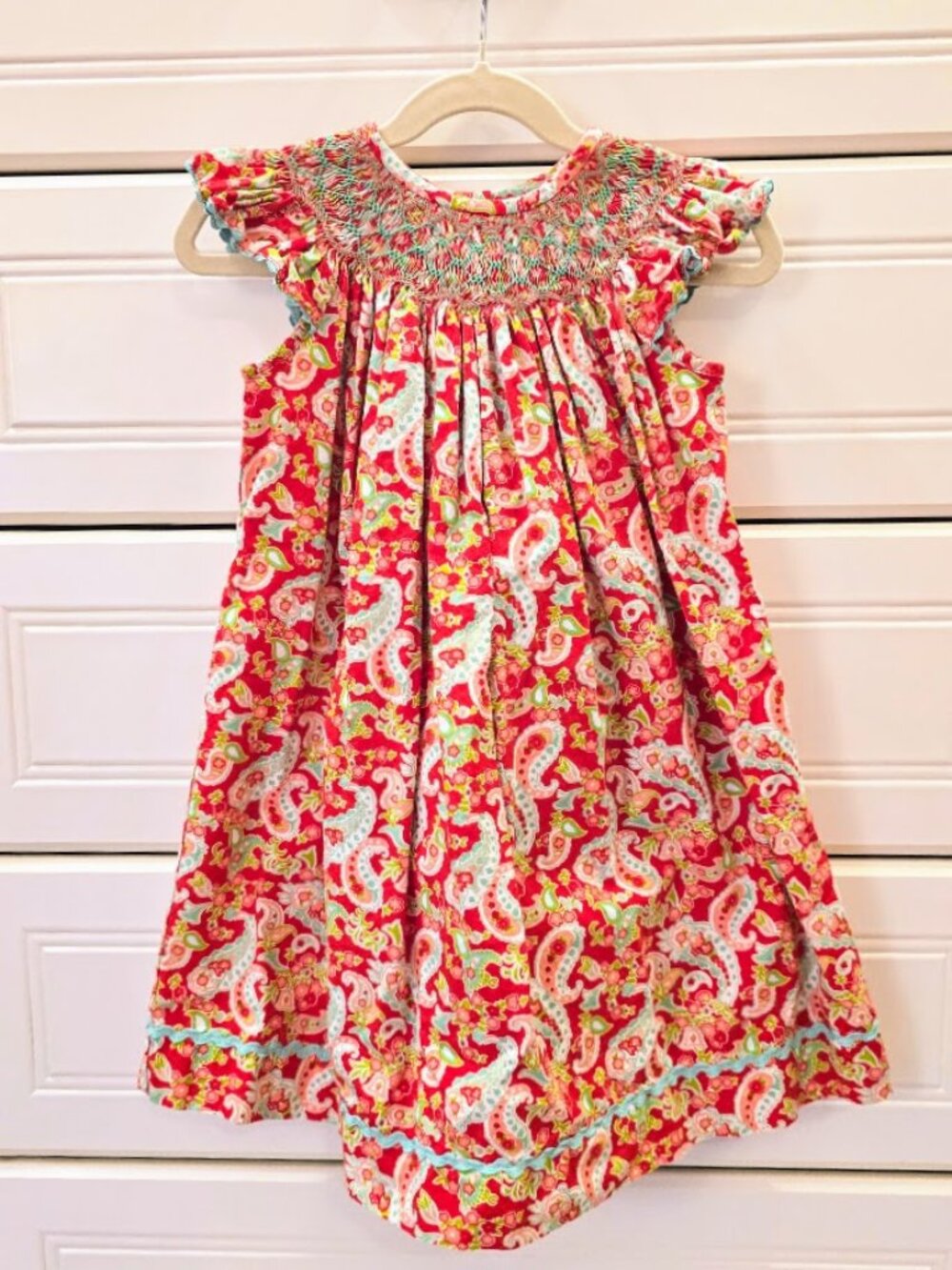 Banana Split 3T Smocked Bishop Dress Red Paisley Floral Boutique